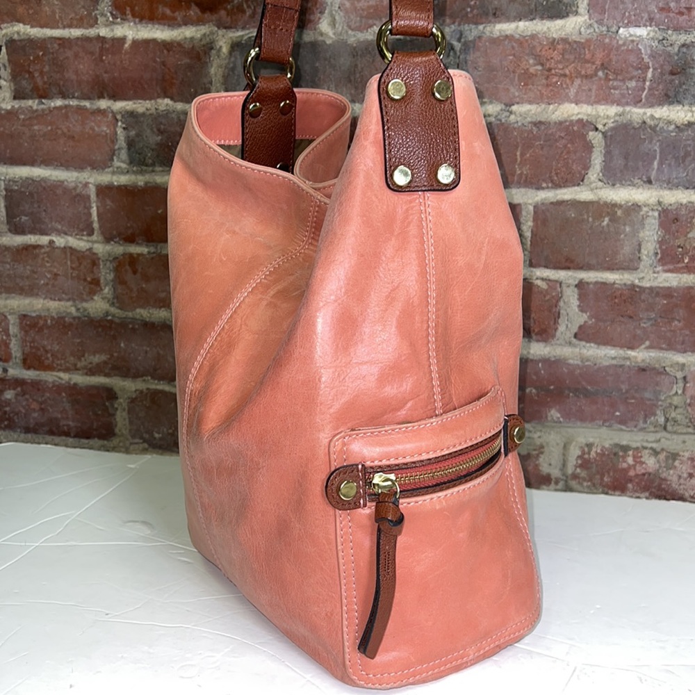 Tano boho terracotta peach leather tote shoulder carry all handbag